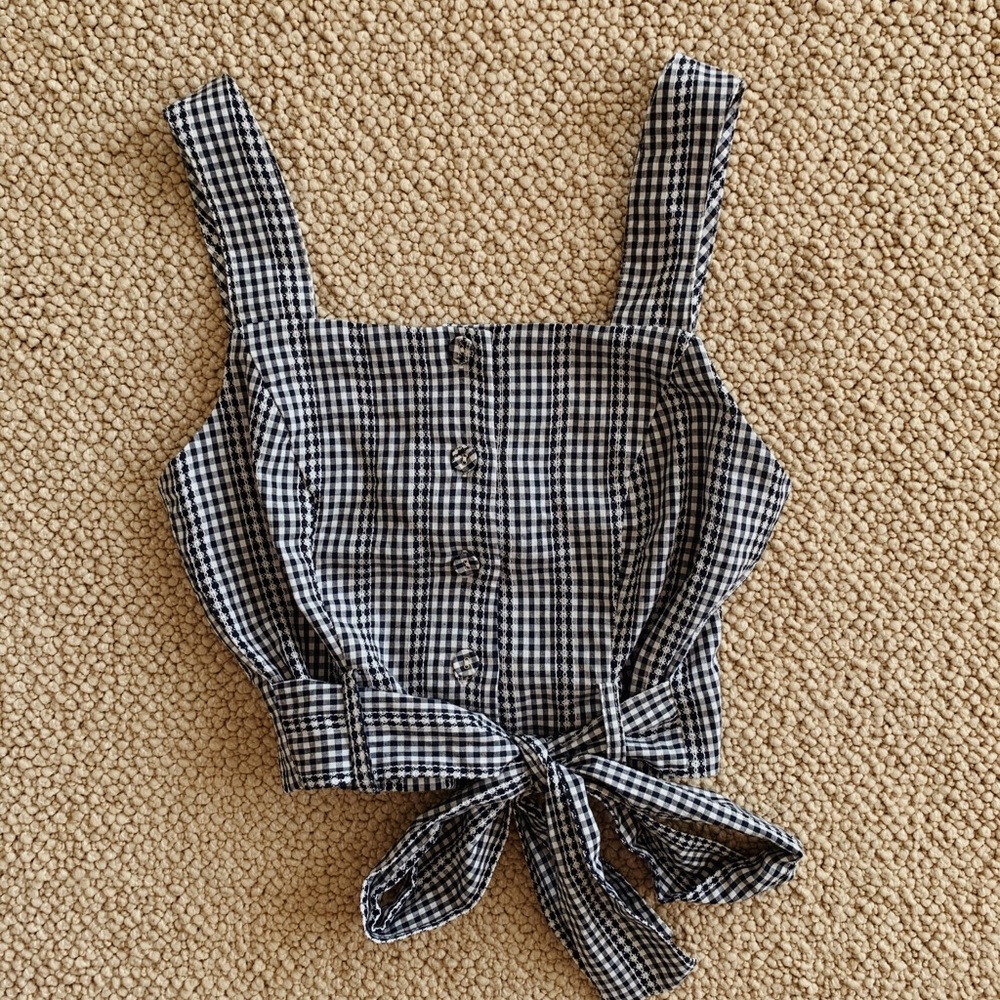 Anthropologie Blue Gingham Cropped Tank, Size XS